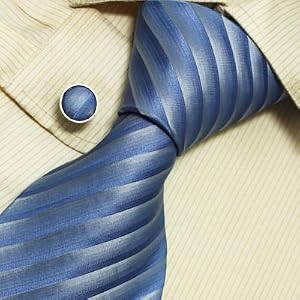 S4025 NEW Designer Hand Made Blue Stripes Neck Tie Cufflinks with Presentation Box Ties for Men...