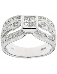 Fashion 14k White Solid Gold .65ct Genuine Round Princess Diamond Cocktail Ring
