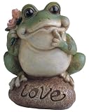 7 inch Medium Polyresin Little Frog With Love Stone Figurine Statue
