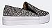 Women's Platform Slip On Flat Sneaker - Elastic Pull on Low Casual Fashion Vegan Leather glitter Shoe