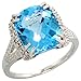 14 Karat Weissgold Grosser Steinen Ring, mit 5.18 Total Karat of 12x10mm Kissenschliff Blau Topas Stein & Brilliantschliff Diamanten, (13mm) breit