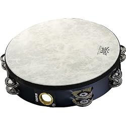 Remo Tambourine, Pretuned, 10 Diameter, 8 Pairs Jingles x 2 Rows, QUADURA Black