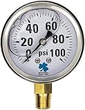 Zenport LPG100 Zen-Tek Glycerin Liquid Filled Pressure Gauge, 100 PSI