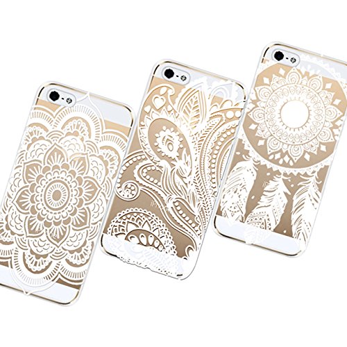 AiGoo Case for iPhone 5/5s,3pc Clear Plastic Hard Case Cover for iPhone 5 5s Henna Ojibwe Dream Catcher Ethnic Tribal Floral Flowers Pattern,With a stylus (For iPhone 5 5s)