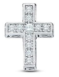 14K White Gold Milgrain Cross Prong Set Round Diamond Pendant - (Height = 19mm ; Width = 13mm) - (1/4 cttw)