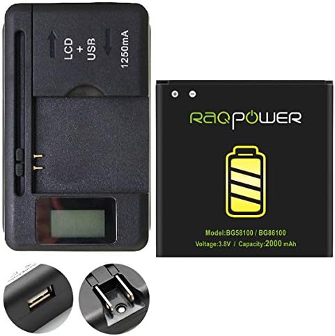 RAQPower 2000 mAh Replacement Battery High Capacity BG86100 BG58100 For HTC Amaze 4G EVO 3D Sensation 4G XL G14 MyTouch 4G Slide Titan II Radar + Universal Charger USB Port LED Indicator