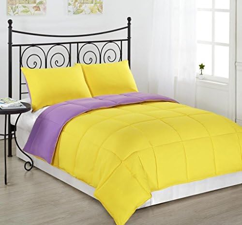 3 Piece Reversible Down Alternative Comforter Set Medium Weight, King/Cal King, Yellow/Purple