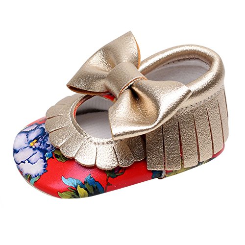 Weixinbuy Newborn Baby Girls Soft Soled Bowknots Floral Crib Shoes