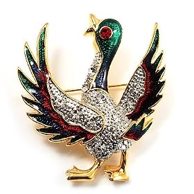 Multicoloured Enamel Goose Bird Brooch