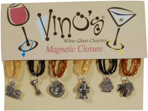Vino's Let The Dogs Out Magnetic Wine Glass Charms, Set of 6
