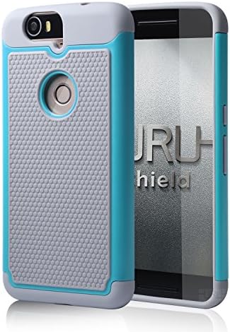 Nexus 6p Case, URUShield [Spring Series] Nexus 6p Case [Gray/Turquoise] Quality PC Silicone Defender Best Protective Anti-slip Anti-stretch Impact-resistant Dual Layer Hard Stylish Cover