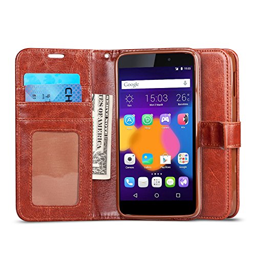 IDOL 3 Case , J&D [Stand View] Alcatel OneTouch IDOL 3 Wallet Case [Slim Fit] [Stand Feature] Premium Protective Case Wallet Leather Case for IDOL 3 (5.5") (Brown)