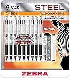 Zebra Steel Mechanical Pencil 9 Pack M-301 Bonus Lead and Erasers