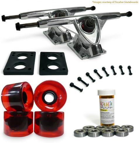 LONGBOARD Skateboard TRUCKS COMBO set w/ 71mm WHEELS + 9.675" Polished / Black trucks Package by Yocaher