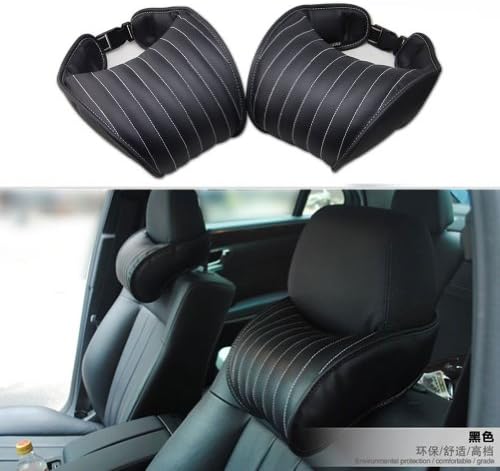 E-PRANCE New Comfortable Leather Headrest Head Cushion Pillow/Neck Support Guard for Car Vehicle Automobile Seat,Black