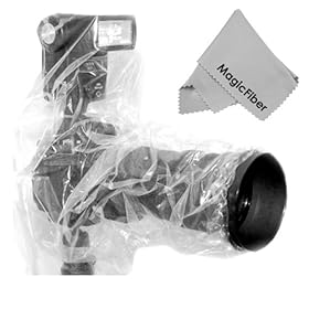 DSLR Rain Cover Set for Large Cameras with Flash (CANON REBEL EOS T3i T2i T1i XT XTi XSi 60D 7D, NIKON D7000 D5100 D5000 D3200 D3000 D90 D80) + MagicFiber Microfiber Cleaning Cloth