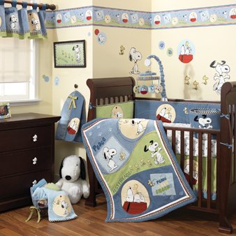 Lambs and Ivy Vintage Snoopy 6 Piece Crib Bedding Set