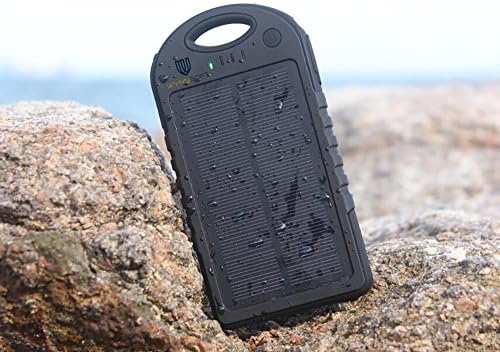 Solar Battery Charger - Dual USB Portable Waterproof and Shockproof for IPhone IPad Samsung GoPro and digital cameras (Black)