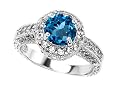 2.10 cttw 925 Sterling Silver 14K White Gold Plated Genuine Round Blue Topaz Engagement Ring - Gold Plated Silver