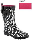 Capelli New York Shiny Pop Zebra Printed Ladies Short Sporty Body Rubber Rain Boot Black Combo 10