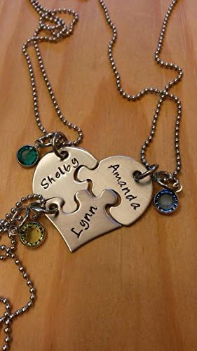 HandmadeHand Stamped Best Friends Puzzle Piece Heart Necklaces - 3 Friends Gift - Best Friends Necklace - 3 Friends Necklace