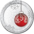 Creative Converting 419910 8 Count Paper Dessert Plates, Jingle Bells, Silver/Red