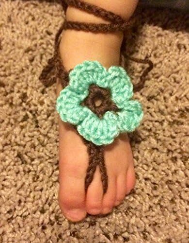Crochet Flower Baby Barefoot Sandals, Crochet Baby Shoes, Baby Accessory, Photograph, Beach Party, Baby Summer Shoes, Gift for Baby, (0-6 mos, Light Green)