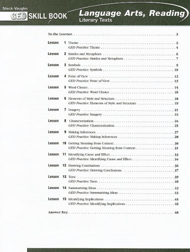 ged skill books workbook language arts reading literary texts