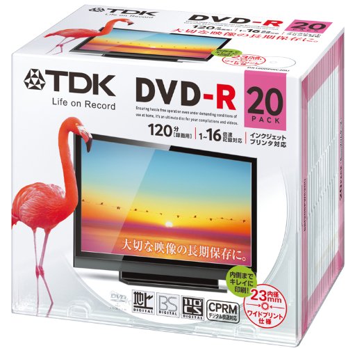 TDK 録画用DVD-R デジタル放送録画対応(CPRM) 1-16倍速 インクジェットプリンタ対応(ホワイト・ワイド) 20枚パック 5mmケース DR120DPWC20U
