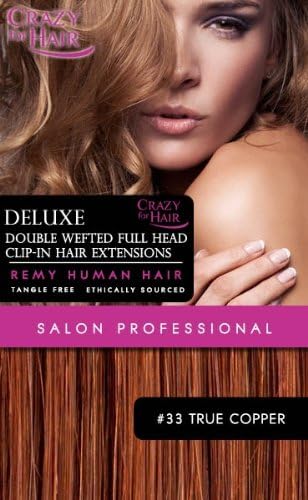 18" Deluxe Double Weft Clip In Remy Human Hair Extensions-#33 True Copper