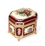 Jewelry Box, Octagonal Shape Victorian Floral Musical Box-Wine Red
