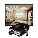 Pyle Video Projector and Screen Package - PRJHD66 60''- 100'' 1080i/720p HD 4:3/16:9 Video Projector - PRJS4384 84-Inch Manual Pulldown Projector Screen Standard Format (4:3) - For Home, School, Office, Business, Meetings and Presentations etc.