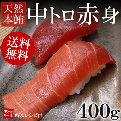 【送料無料】天然本マグロ「中トロ・赤身」合計400g！絶品本まぐろセット♪解凍方法のレシピ付