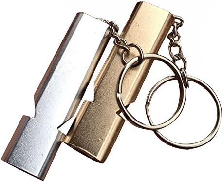 Skylly 2Pcs Lightweight Aluminum Portable Emergency Whistle, Two Channels Treble Survival Signal Whistle (Gold and silver)