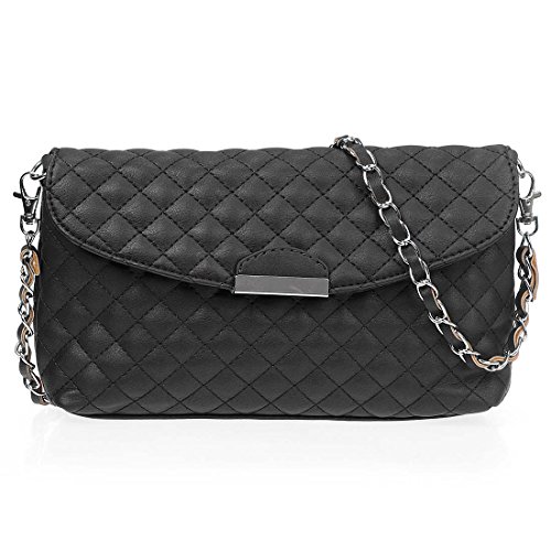 BMC Womens PU Leather Quilted Diamond Pattern Embroidered Fashion Clutch Handbag