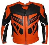 MOTORCYCLE SPEED RACING ARMOR LEATHER JACKET Orange 44