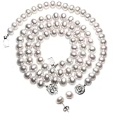 White 6-7mm AAA Cultured Pearl Strand Platinum Overlay Sterling Silver Choker Necklace 16, Bracelet & Earrings Set