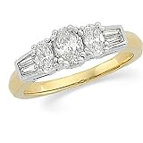 14K Two-Tone Gold Oval Cut Diamond Ring - 0.90 Ct.