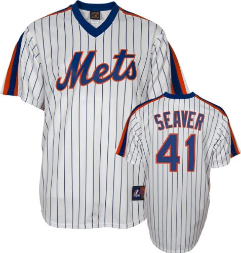 Majestic Tom Seaver New York Mets Replica Cooperstown Throwback Jersey - White Pinstripe (Large)