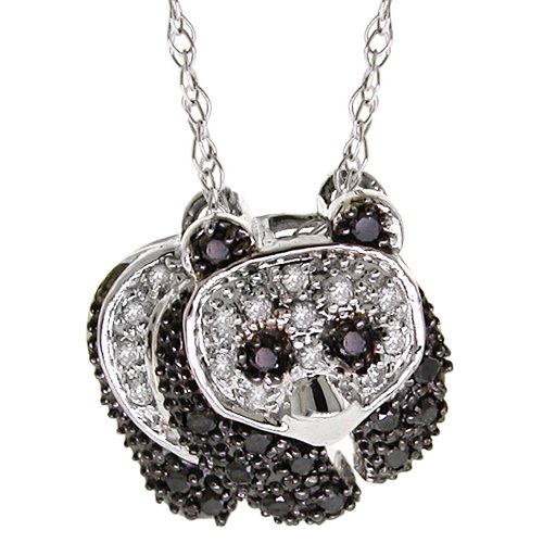 10k White Gold Black and White Diamond Panda Pendant (1/4 cttw, I-J Color, I3 Clarity), 18″
