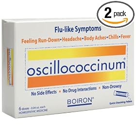 Boiron Homeopathic Medicine Oscillococcinum for Flu, 6-Count Boxes of .04-Ounce Doses (Pack of 2)