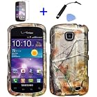 4 items Combo: Mini Stylus Pen + LCD Screen Protector Film + Case Opener + Pine Tree Leaves Camouflage Outdoor Wildlife Design Rubberized Snap on Hard Shell Cover Faceplate Skin Phone Case for Straight Talk Samsung Galaxy Proclaim 720C SCH-S720C / Verizon Samsung Illusion i110