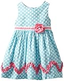 Rare Editions Girls 2-6X Dot Woven Dress, Teal/White/Fuchsia, 3T