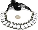 Designer Alex Carol Beautiful Clear/Ice Crystal Jeweled Black Bib Ribbon Necklace