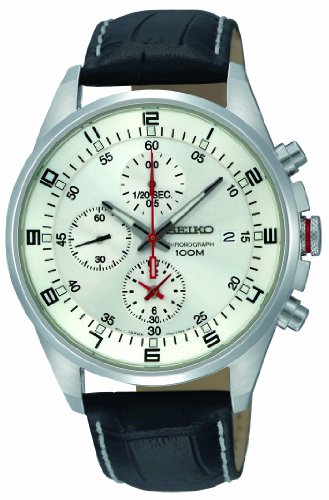 Seiko Men's SNDC87P2 Leather Synthetic Analog with White Dial Watch Seiko Men's SNDC87P2 Leather Synthetic Analog with White Dial Watch