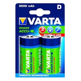 Varta Power Accu 3000 mAh Ready2Use Rechargeable D Batteries - 2-Pack