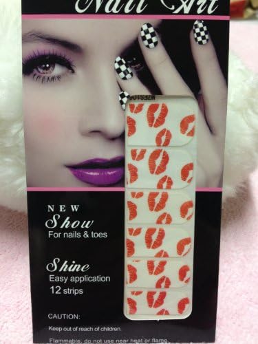 Red Black Gold and White Hearts Waves Patterns Nail Art Stickers (MZFS106)