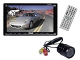 Pyle DVD/Camera Package for Car/Truck/SUV -- PLDN70U 7-Inch Double-DIN Motorized TFT Touchscreen Receiver with DVD/VCD/CD/MP3/MP4/CD-R/USB/SD-MMC Card Slot/AM/FM + PLCM22IR Flush Mount Rear View Camera with 0 Lux Night Vision