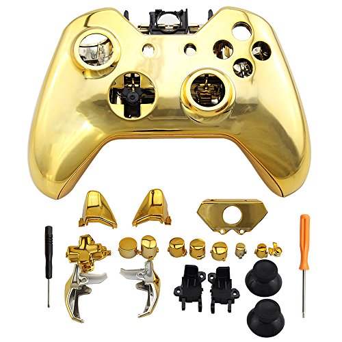 Super Custom Replacement Wireless Game Controller Shell Case Cover Kit for Xbox One - Includes Button Set, Glod