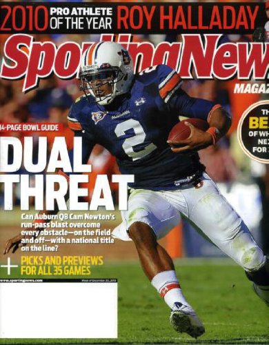 Sporting News December 20 2010 Cam Newton/Auburn on Cover, Roy Halladay/Philadelphia Phillies Pro Athlete of the Year, 14-Page Football Bowl Guide